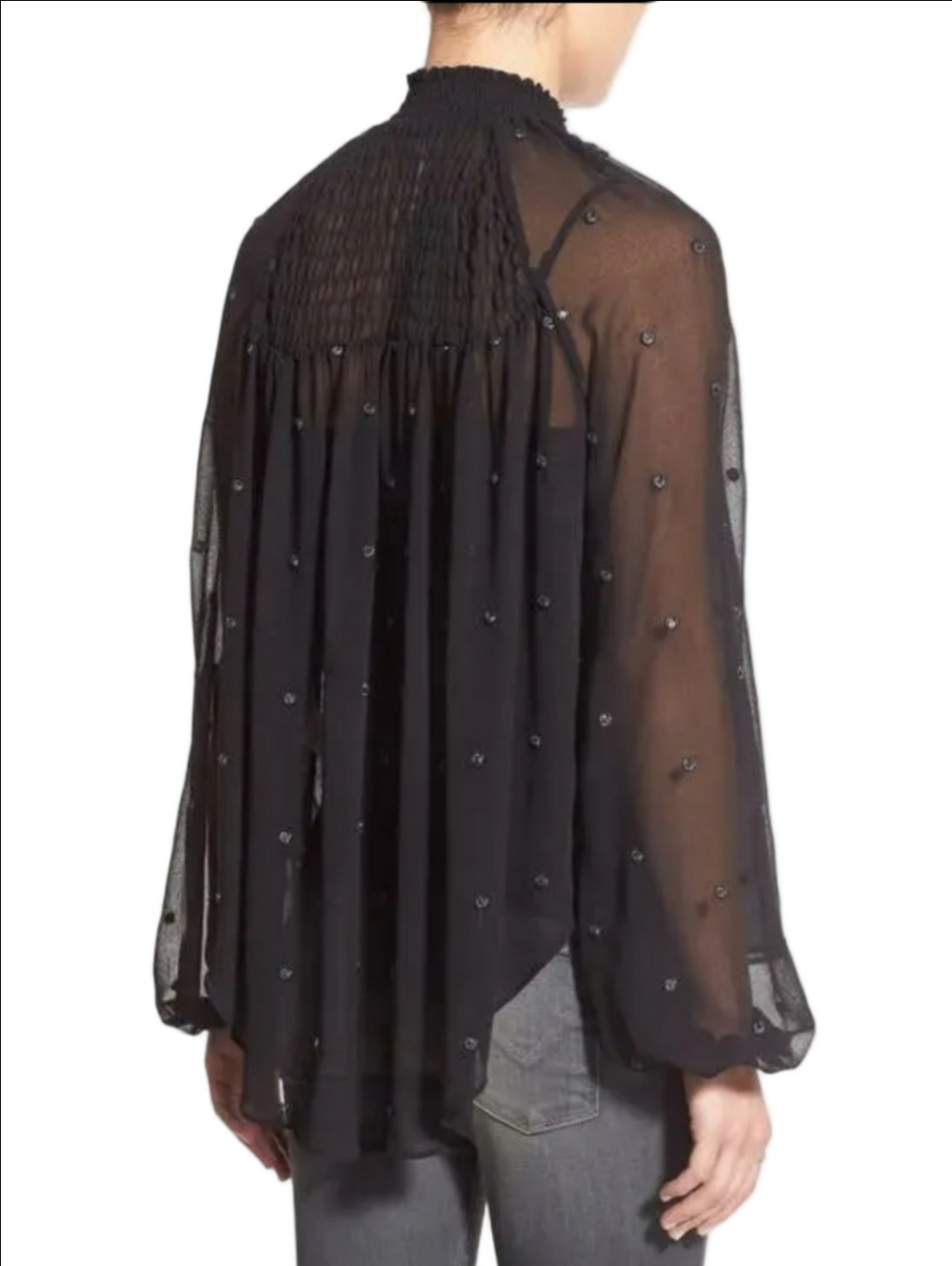 Free People Ready to Run Top Black Sheer Chiffon Boho Long-sleeve M Witchy Goth - Picture 4 of 8